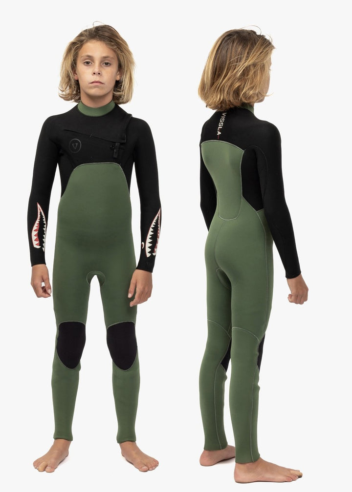 Vissla 7 Seas Boys 3-2 Warbird Full Chest Zip in Military Green