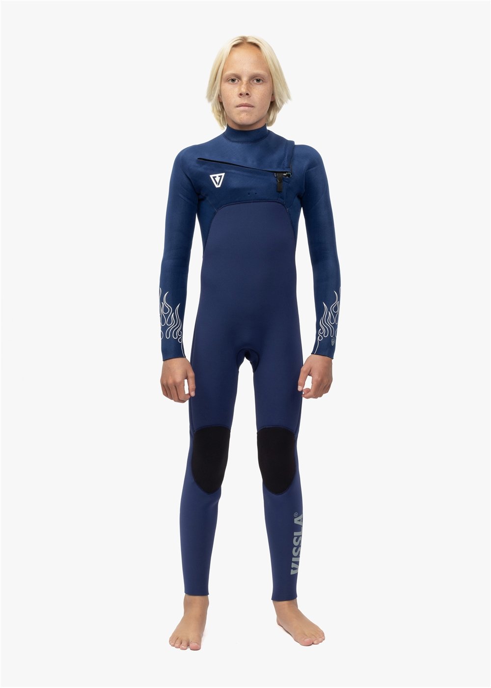 Vissla High Seas Boys Fire 4-3 Full Chest Zip in Deep Royal, view 2