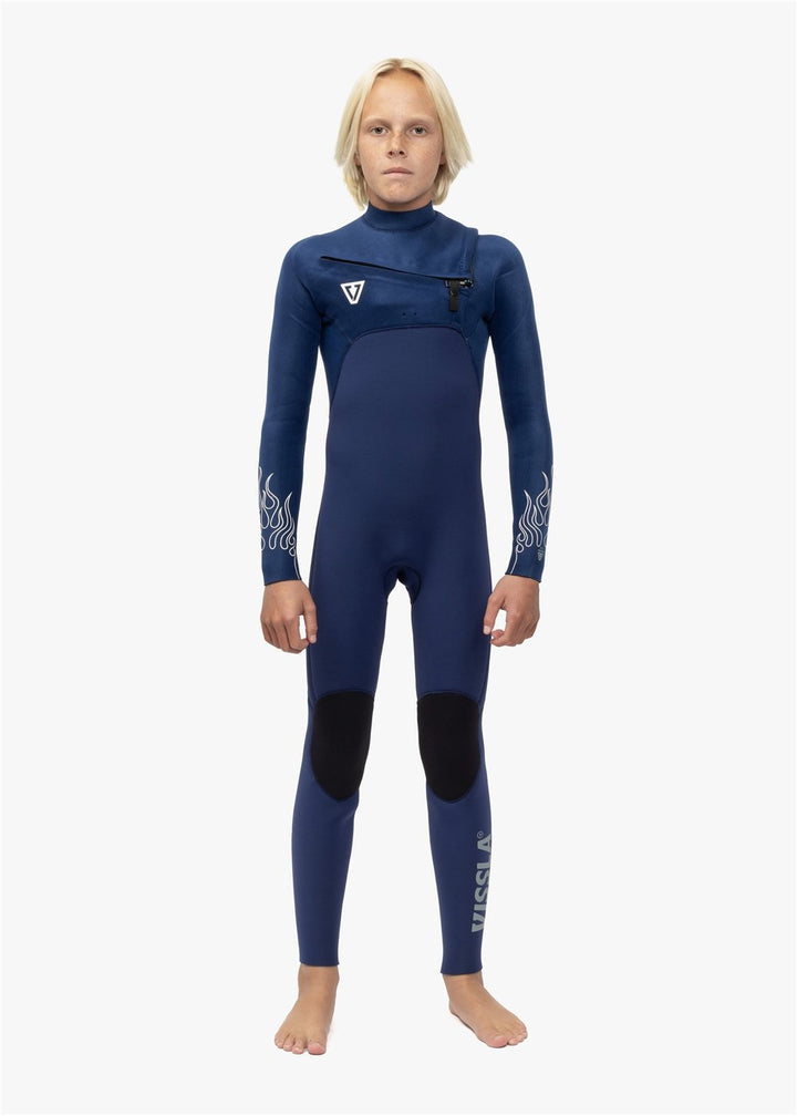 Vissla High Seas Boys Fire 4-3 Full Chest Zip in Deep Royal, view 2
