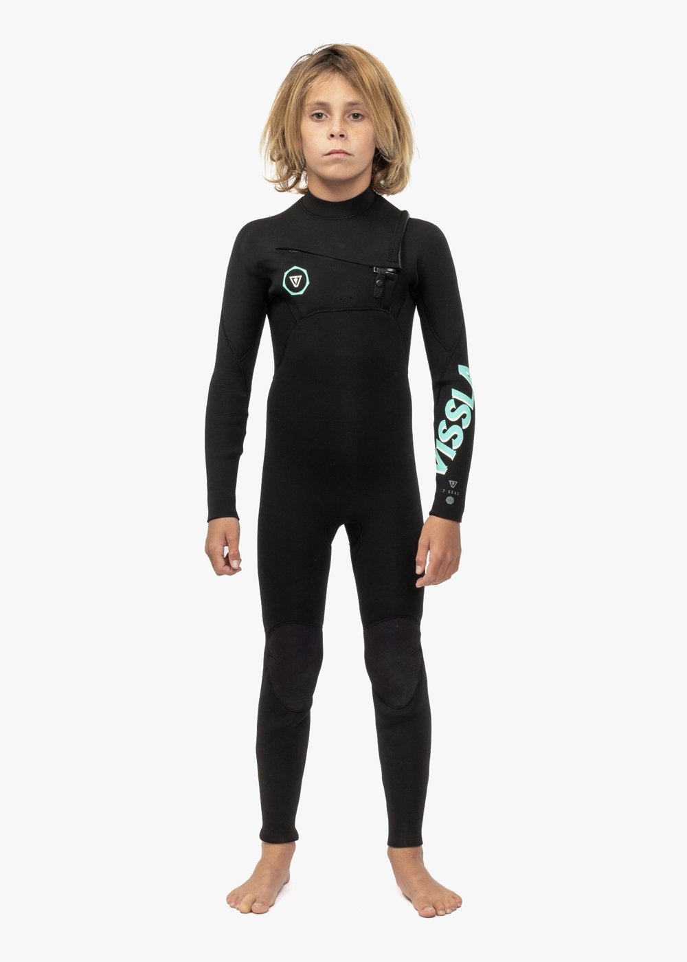 Vissla 7 Seas Boys 4-3 Full Chest Zip in Black, view 2