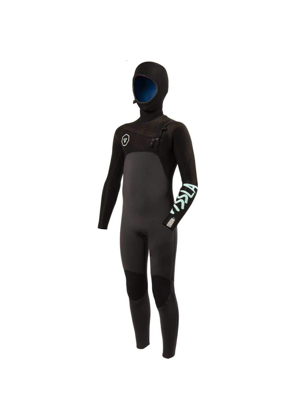 Vissla 7 Seas Boys 5-4-3 Full Hooded Chest Zip in Phantom, view 3