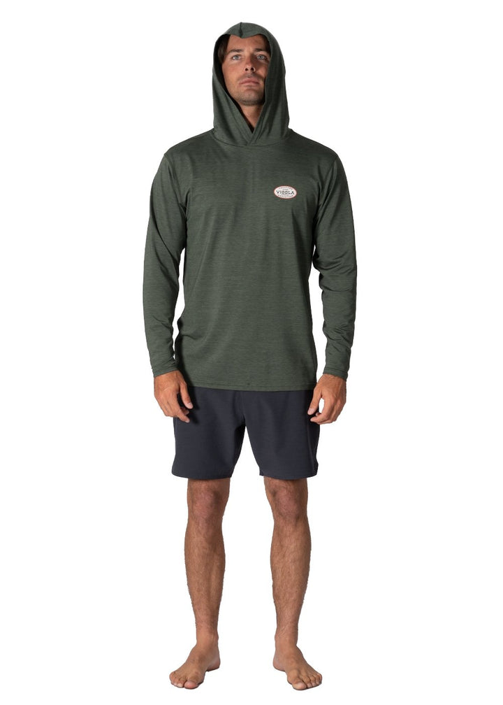 Vissla Twisted Eco Hooded Ls Sun Shirt in Military Heather