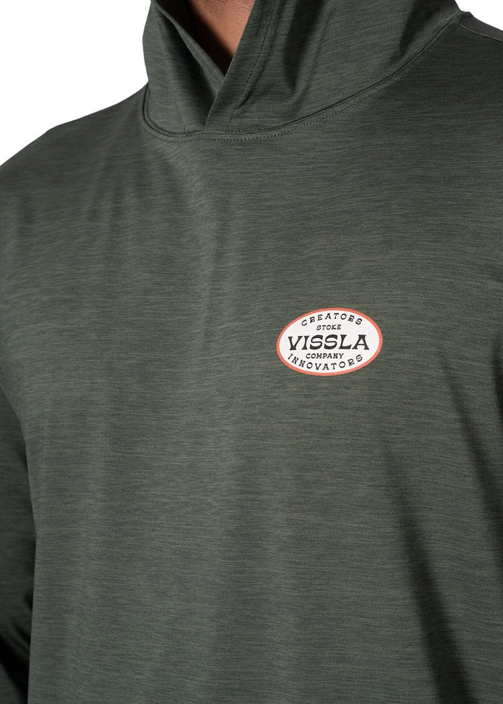 Vissla Twisted Eco Hooded Ls Sun Shirt in Military Heather, view 4