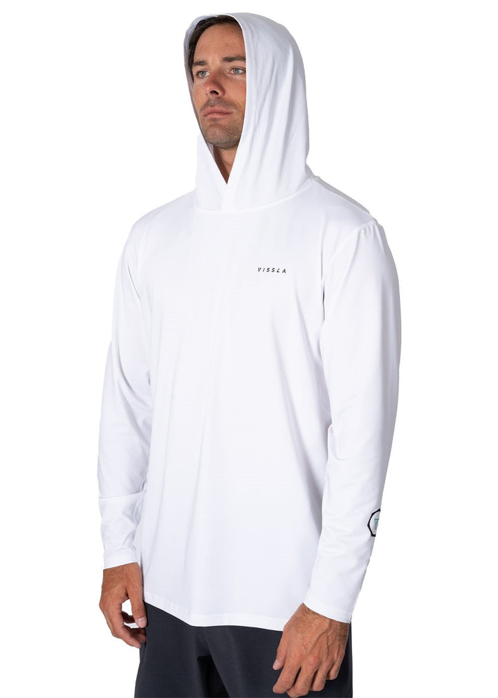 Vissla Twisted Eco Hooded Ls Sun Shirt in White, view 5