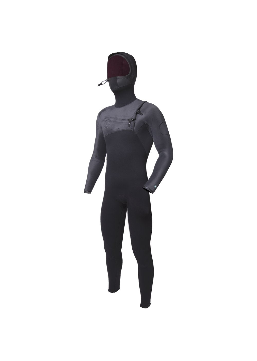 Vissla High Seas II 4-3 Full Hooded Chest Zip in Charcoal, view 3