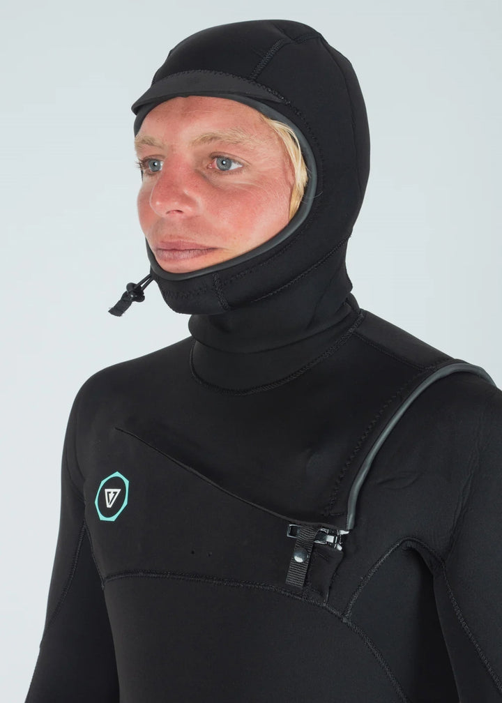 Vissla 7 Seas 4/3 Hooded Chest Zip Wetsuit in Black, view 4
