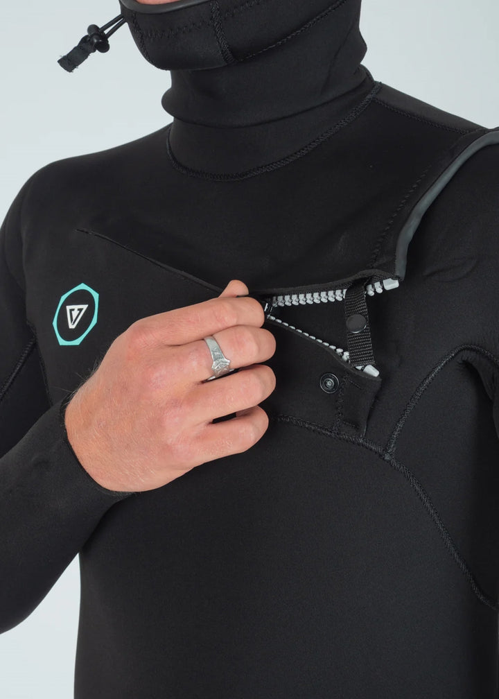 Vissla 7 Seas 4/3 Hooded Chest Zip Wetsuit in Black, view 5
