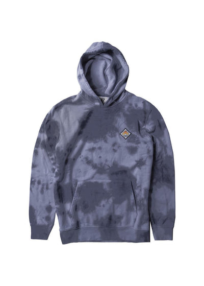 Vissla Men's Navy Tie Dye Solid Sets Boys Eco Po Hoodie with diamond patch on the wearer's upper left chest