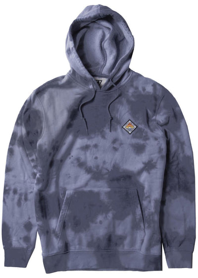 Vissla Men's blue tie dye Solid Sets Eco Po Hoodie with a diamond patch on the wearer's upper left chest