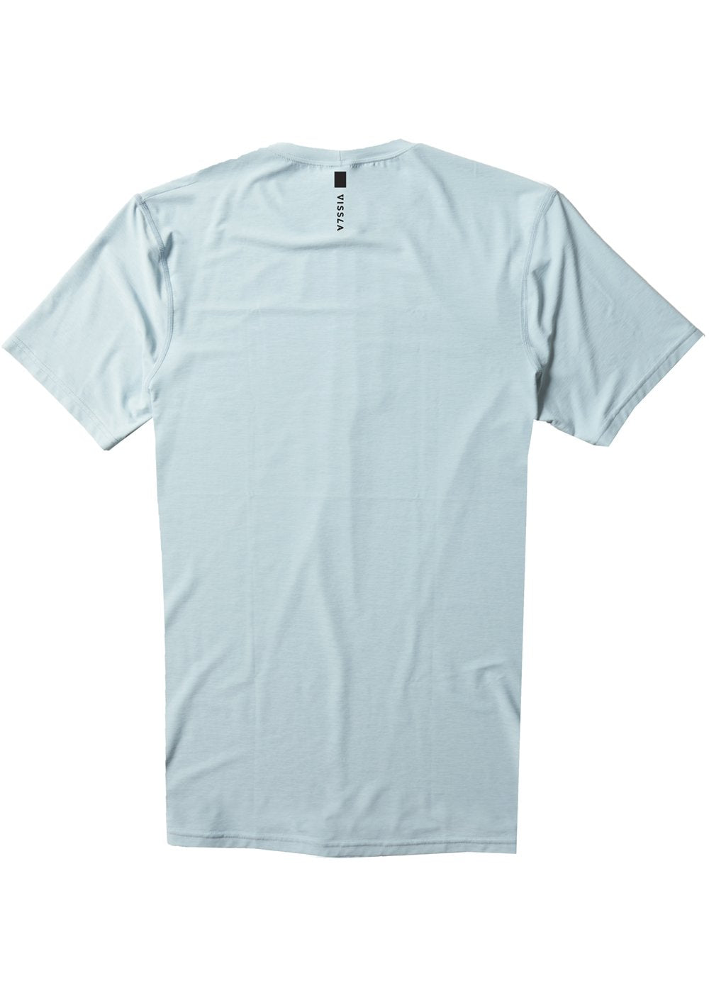 Vissla Men's cool blue heather twisted eco short sleeve with a black and white Vissla logo on the wearer's upper left chest